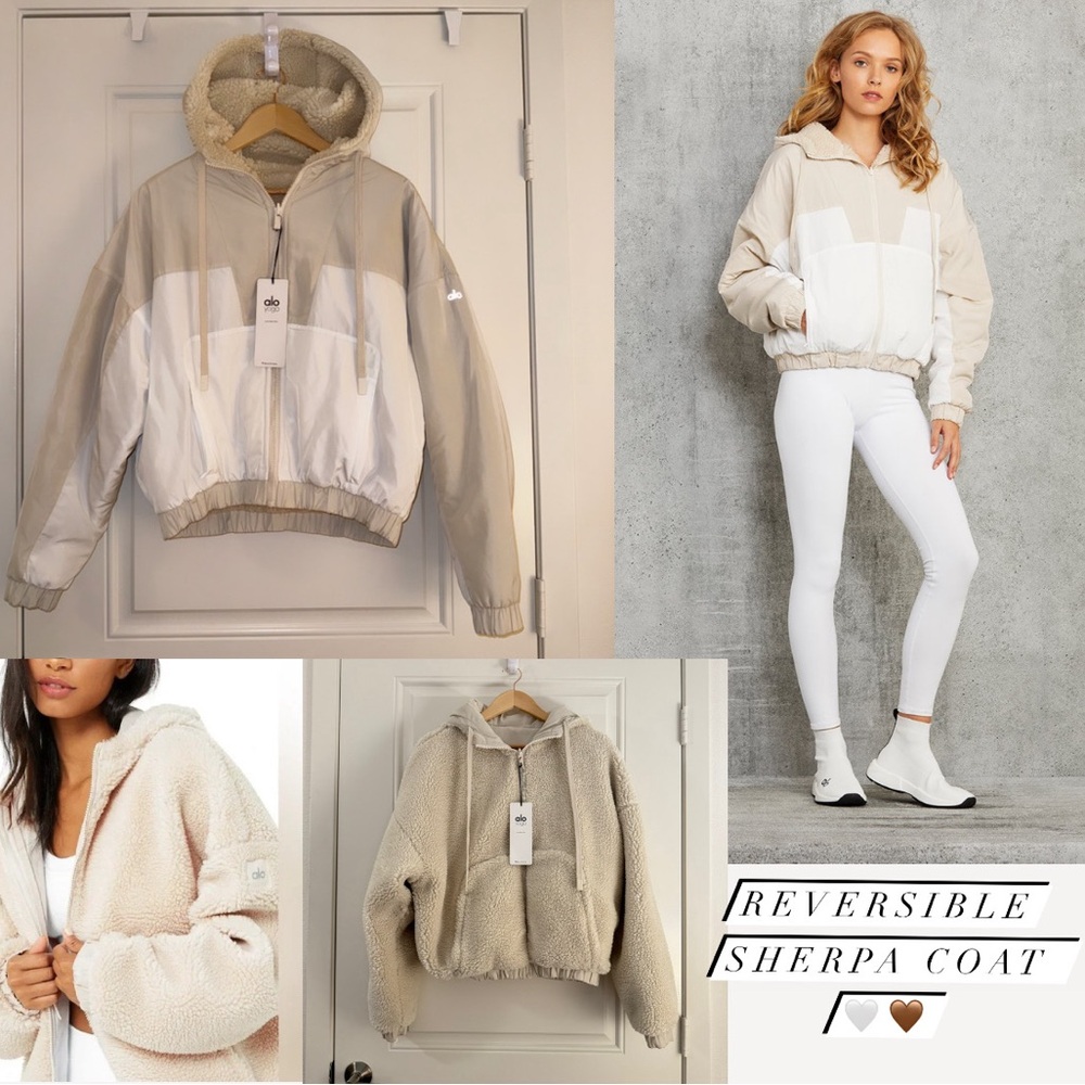 Alo Yoga Duality Sherpa Jacket XS Reversible Iconic Alo Jacket White/Bone - Picture 12 of 12